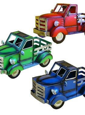 复古太阳能带灯皮卡车花盆装饰品花园装饰迷你巴士树脂摆件