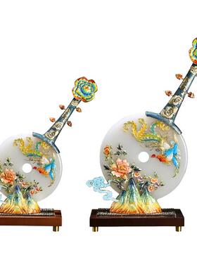 珐琅彩香山凤鸣平安扣摆件天然玉石装饰品客厅玄关电视柜摆件