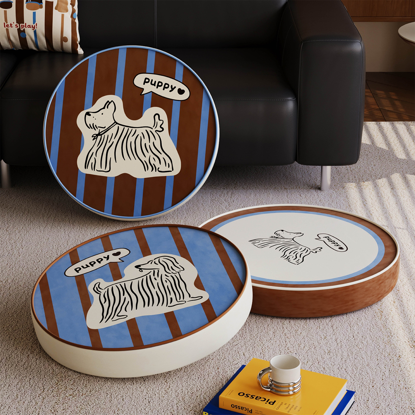 复古风卡通小狗蒲团懒人地上坐垫