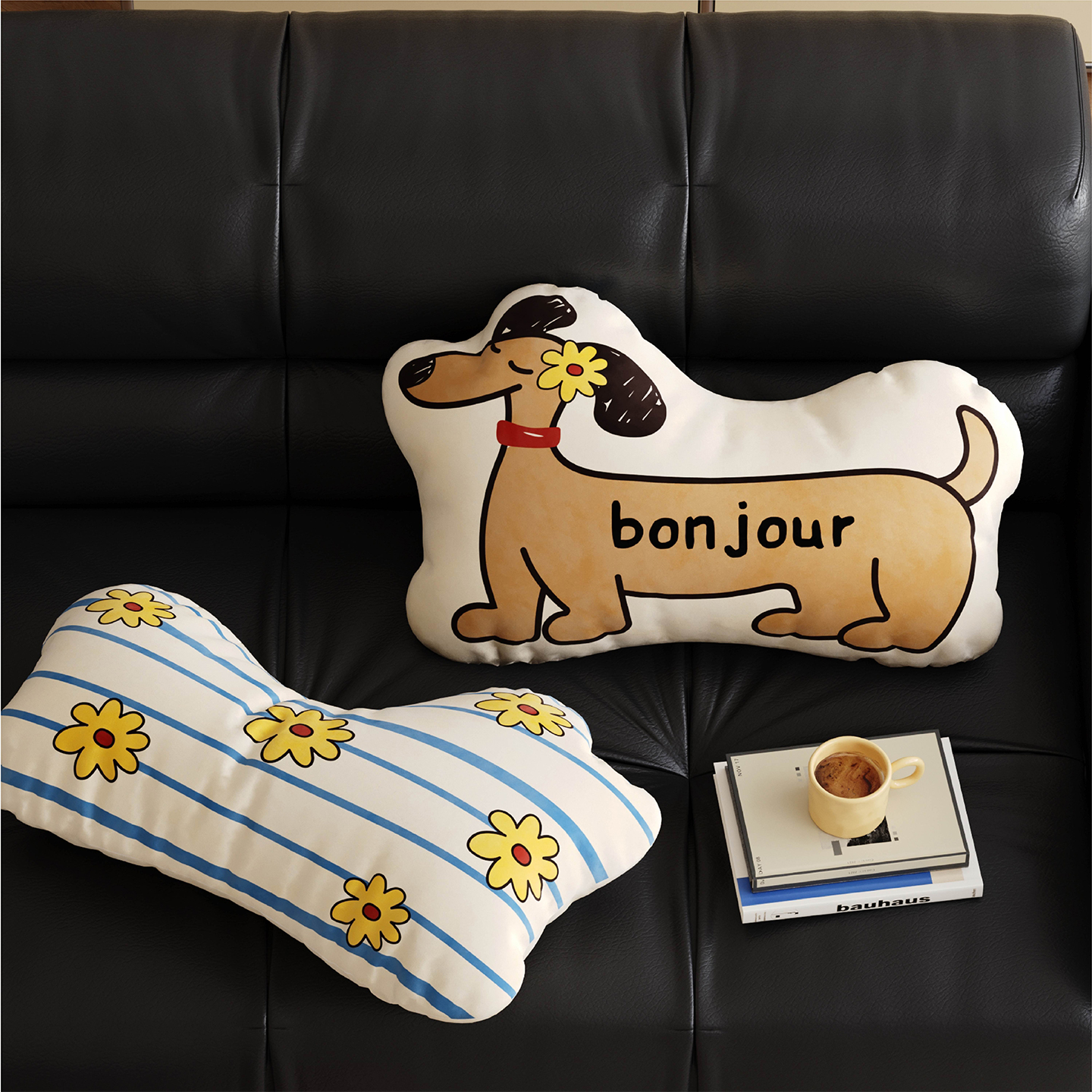 卡通花花小狗异形抱枕沙发腰靠垫