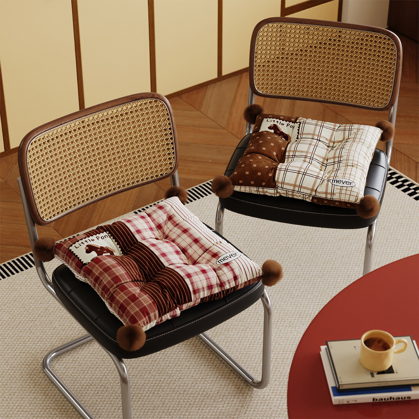 格子小马复古风坐垫防滑透气学生椅垫四季通用办公室久坐防屁股痛