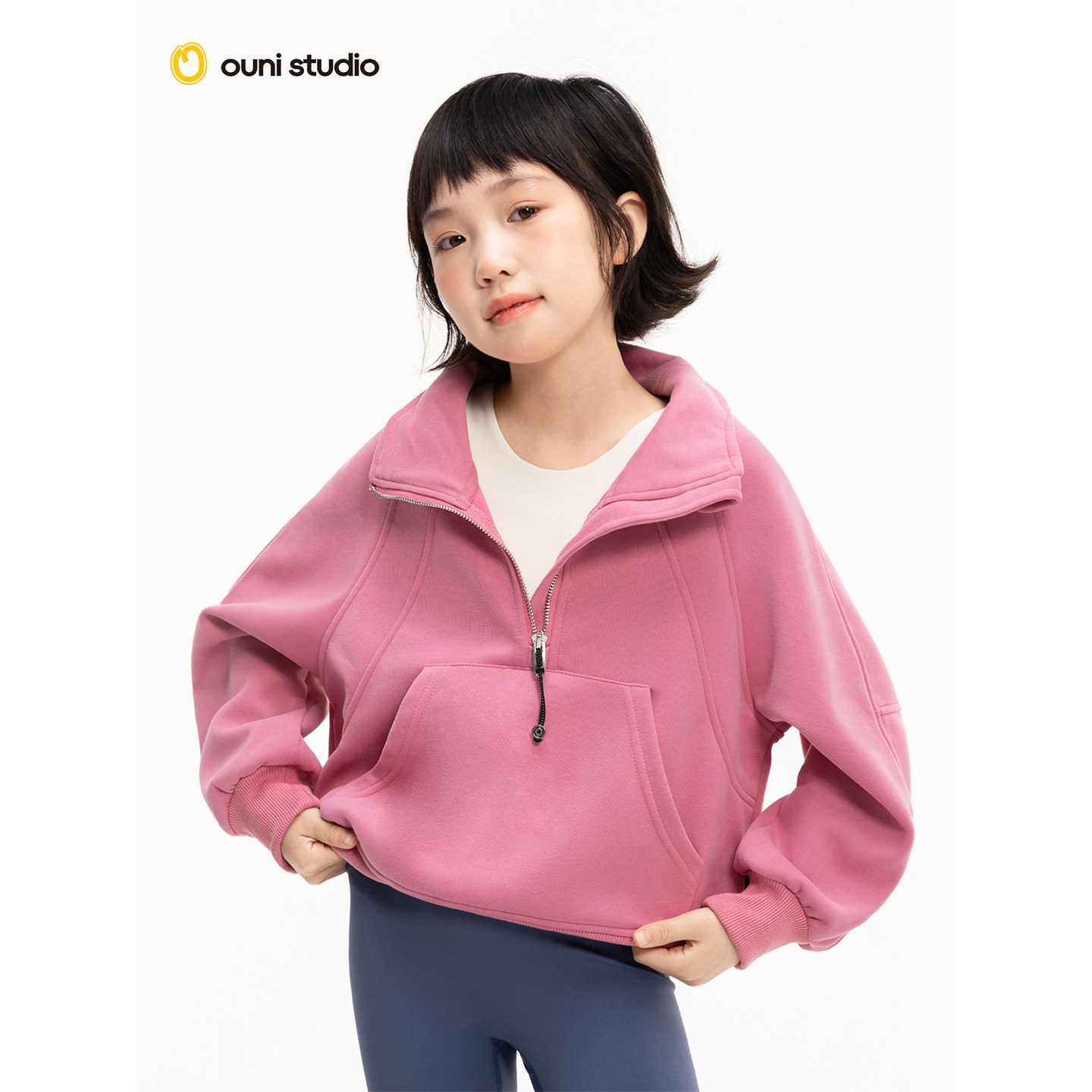 女童运动卫衣外套加绒保暖2025秋冬新款儿童半拉链长袖宽松上衣