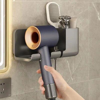 1pc Hair Dryer Storage Rack Non Punching Bathroom Wall Mount