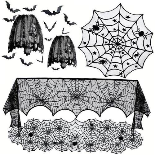 Halloween Table Runner Lace Spider Web Tablecloth Black