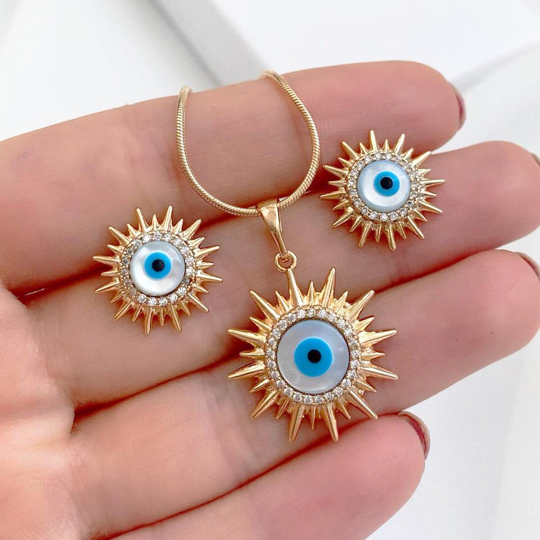European and American style sun blue eye necklace earrings