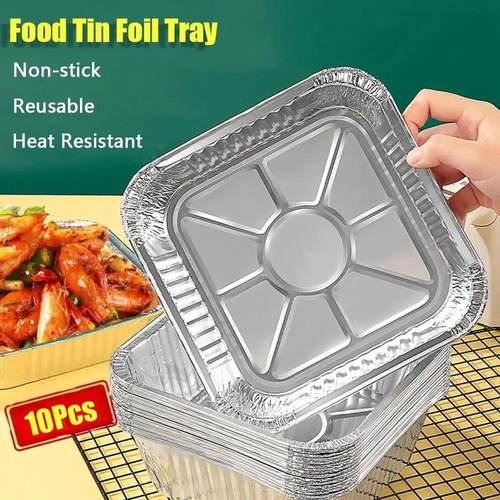 10Pcs 6/7/8 Inch Food Tin Foil Tray Non-stick Reusable Alumi