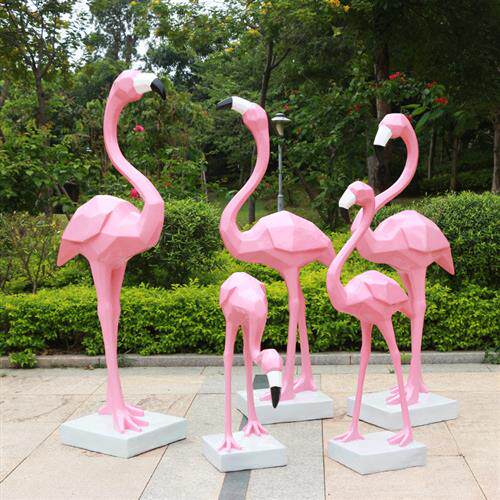 简约现代几何火烈鸟摆件户外玻璃钢块面鸟类雕塑园林景观装饰品
