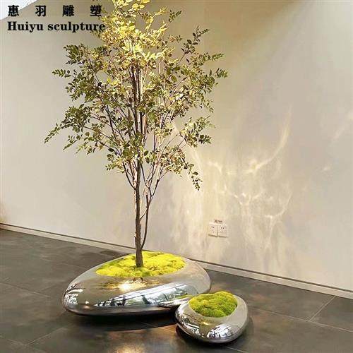 金属鹅卵石水滴不锈钢花盆槽盆栽定制抽象造型庭院摆件雕塑装饰品