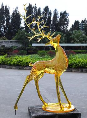酒店大堂售楼处落地大摆件抽象动物透明树脂梅花鹿雕塑装饰品定制