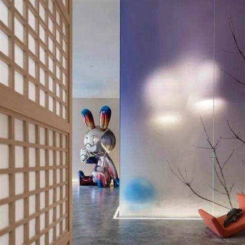 现代卡通玻璃钢兔子电镀雕塑酒店大堂别墅客厅家居装饰摆件落地