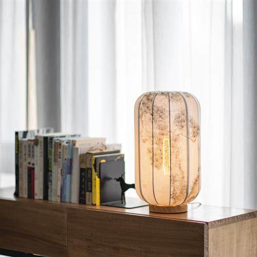 匠驰手工绘画艺术品松题材布艺卧室床头宫灯书房玄关装饰氛围台灯