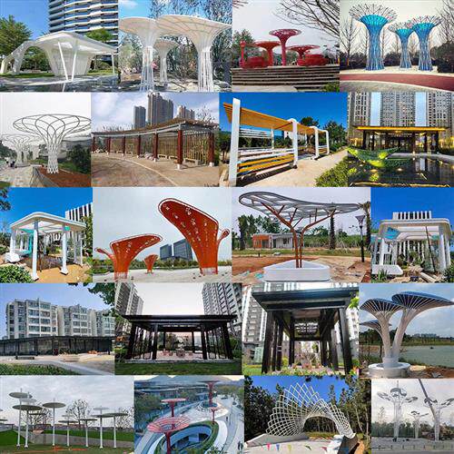 不锈钢廊架厂家户外大型园林雕塑公园镂空金属廊架异形廊架凉亭