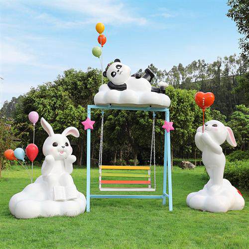 户外景区网红秋千座椅摆件公园售楼处彩虹云朵爱心打卡玻璃钢雕塑