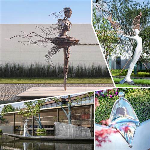 创意不锈钢抽象艺术人物雕塑玻璃钢金属跳舞镜面人形人像创意摆件