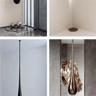 水滴吊顶装饰品不锈钢底座摆件酒店别墅大堂售楼处玻璃钢水滴雕塑