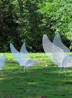 不锈钢铁艺镂空蝴蝶雕塑户外园林公园草坪美陈景观发光摆件装饰品