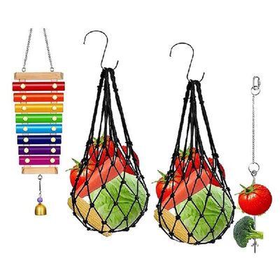 4 PCS Chicken Toys for Coop, Veggies Fruit Hanging Feeder