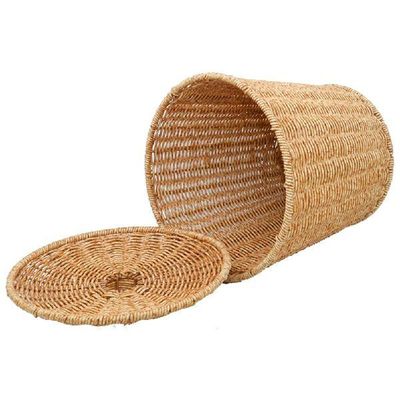 Basket Can Trash Storage Woven Bin Rattan Waste Wicker