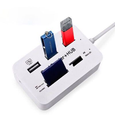Hub Portatile All In One USB 2.0 3 Porte Con Lettore Di