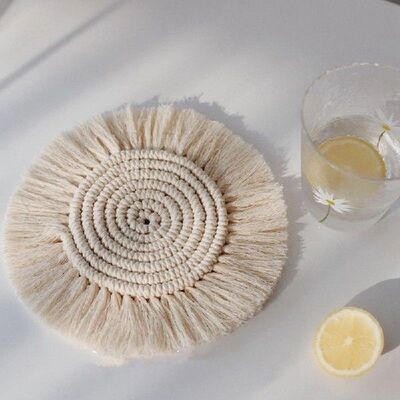 1Pc White Creative Home Cotton Braid Coaster Handmade