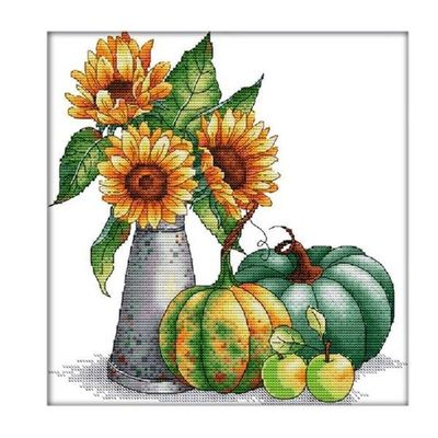 DIY Flower Cross Stitch Kits Sunflower And Pumpkin 14CT