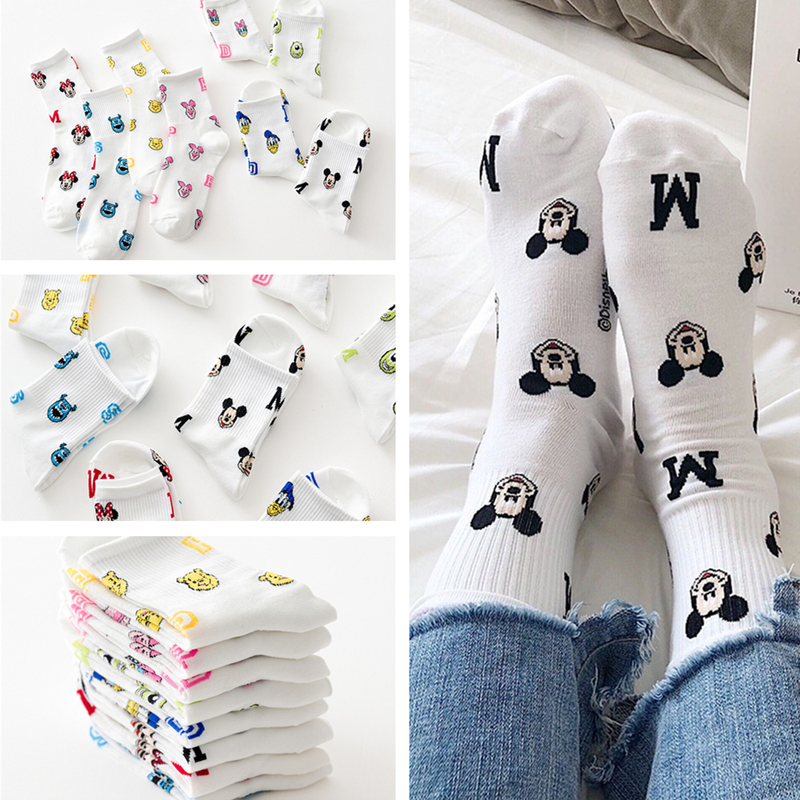 8 Pairs  Cartoon Socks Cute Mickey Minnie Daisy Donald Winni