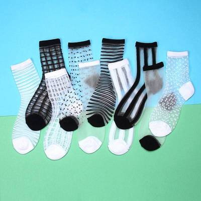 Womens Silk Lace Transparent Socks Black White Fishnet Socks
