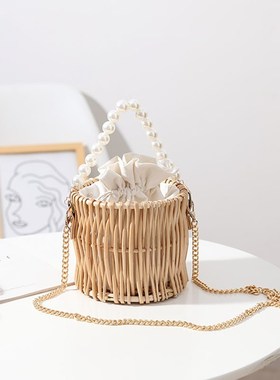Straw bag female cute, 2021 female hand bucket the cane