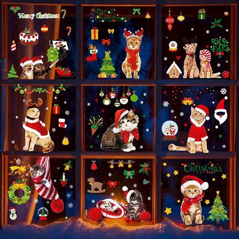 DIY Portable Window Sticker Christmas Theme Dog Cat Animal