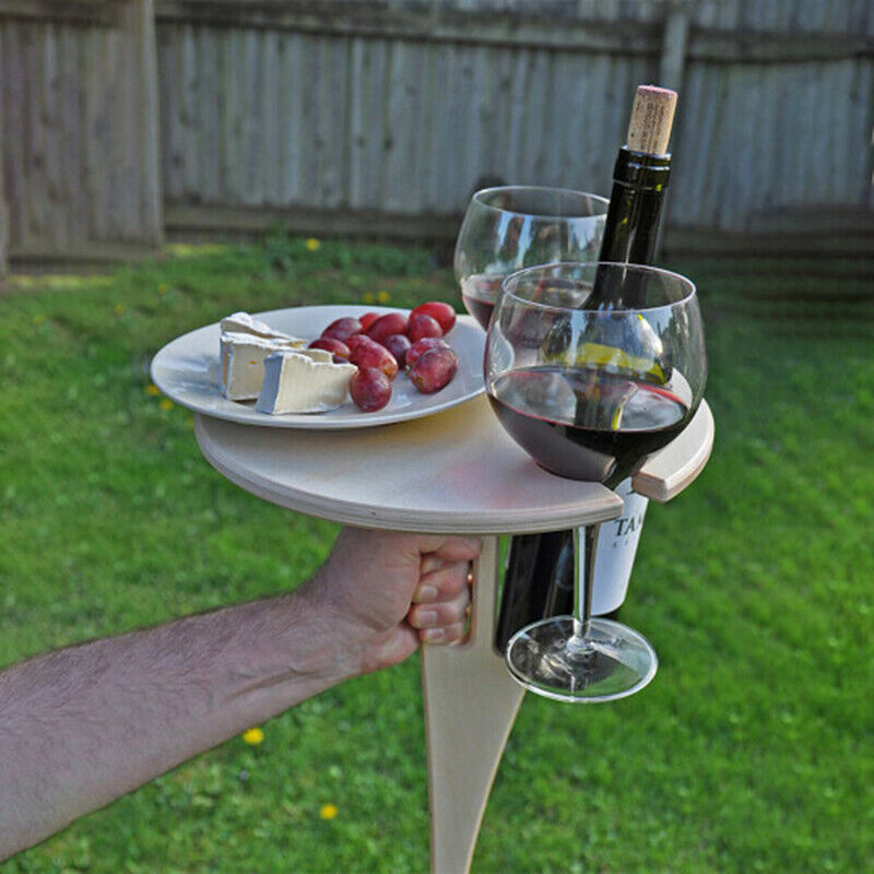 Outdoor Foldable Wine Table With Round Desktop Mini Wooden