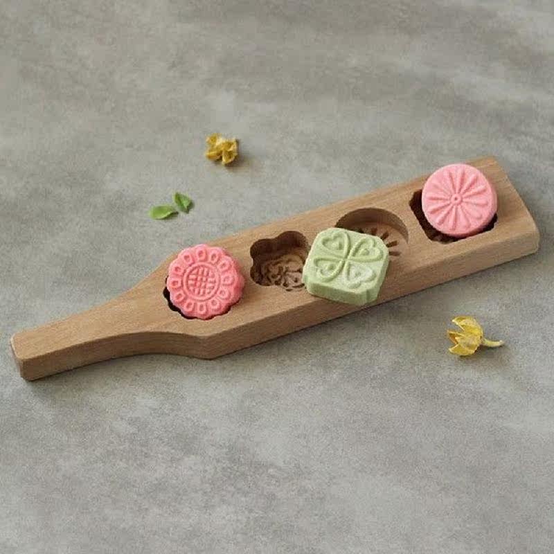 4 cavity wooden muffin mooncake molds chinese autumn