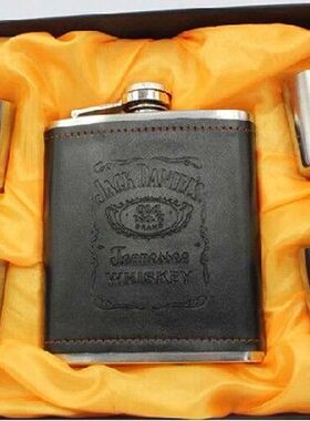 1SET Luxury Stainless Steel Leather Hip Flask Set Whiskey