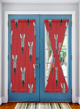 Zebra Heads Red Background Door Curtains Decor Home Bedroom