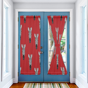 Zebra Heads Red Background Door Curtains Decor Home Bedroom