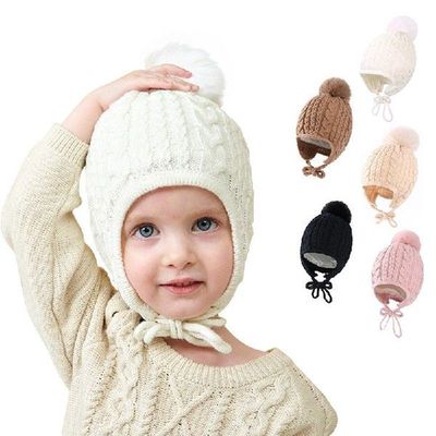 Newborn Baby Hat for Girls Cute Pompom Bonnet Winter