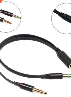 .5mm Microphone Headset Female Jack To 2 Male Plug Headpho