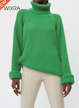 Wixra Women Basic Turtleneck Sweater Warm Thick Loose Pullov