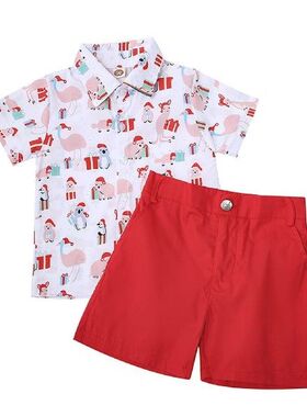 Christmas Clothes Toddler Kids Baby Boy Cartoon Print Short
