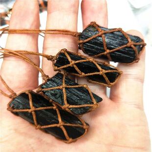 1 Pcs Natural Black Tourmaline Stone Necklace Retro Raw