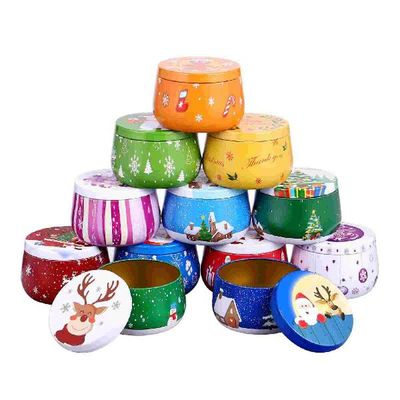 Hemoton 12pcs Christmas Themed Tinplate Boxes Round Candy