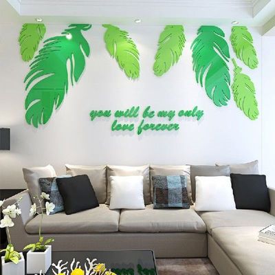 Fresh feather acrylic 3D stereo wall sticker living room TV
