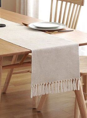Simple Style Woven Table Runner Walf Checks/Wave Decorative