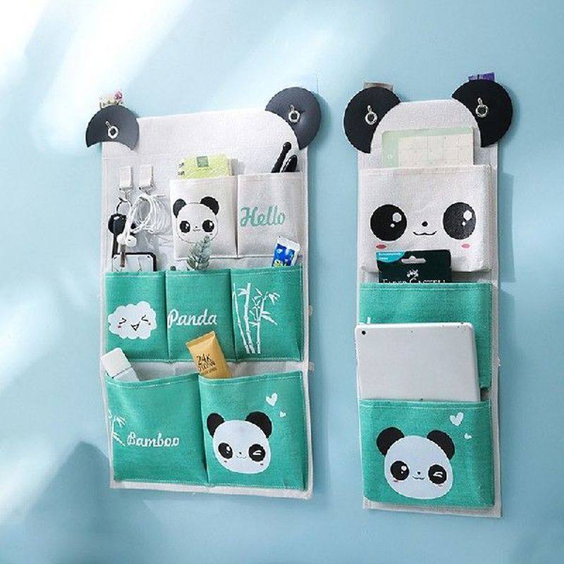 panda pattern wall mounted wardrobe organizer sundries