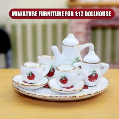 1:12 Flower Pattern Charms Dish Plate Tea Cup Set Dollhouse