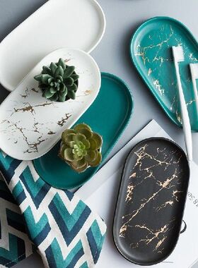 Nordic ins ceramic marble oval tray jewelry storage tray
