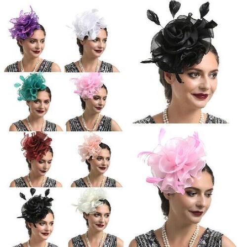 2020 New Fashion Ladies Fascinator Feather Flower Hair Clip