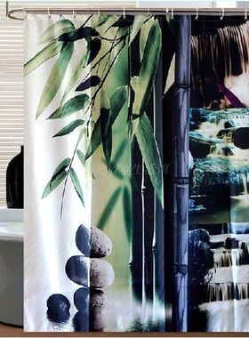 Stone and Bamboo Zen bathroom curtain Polyester Fabric