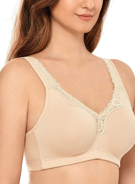Wire free Non Padded Lace Trim Plus Size Wirefree Cotton Bra