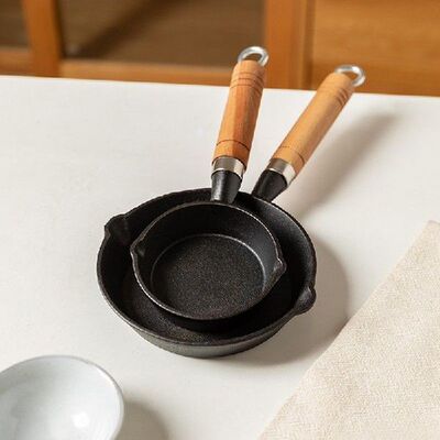 Mini Cast Iron Frying Pan With Wooden Handle Nonstick
