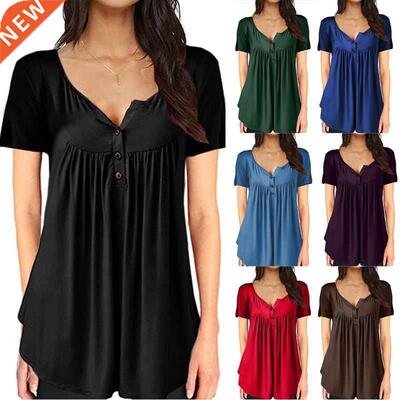 Ms sells lubricious smoke plait button loose short sleeve